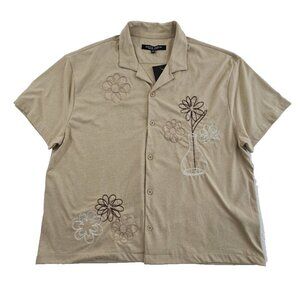 NEW‎ Rustic Souls Button-Down Knit Shirt Men's XL Floral Embroidery Tan NWT